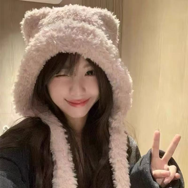 网红同款冬季帽子女时尚可爱小狗护耳帽女加厚保暖骑行卡通毛绒帽|undefined