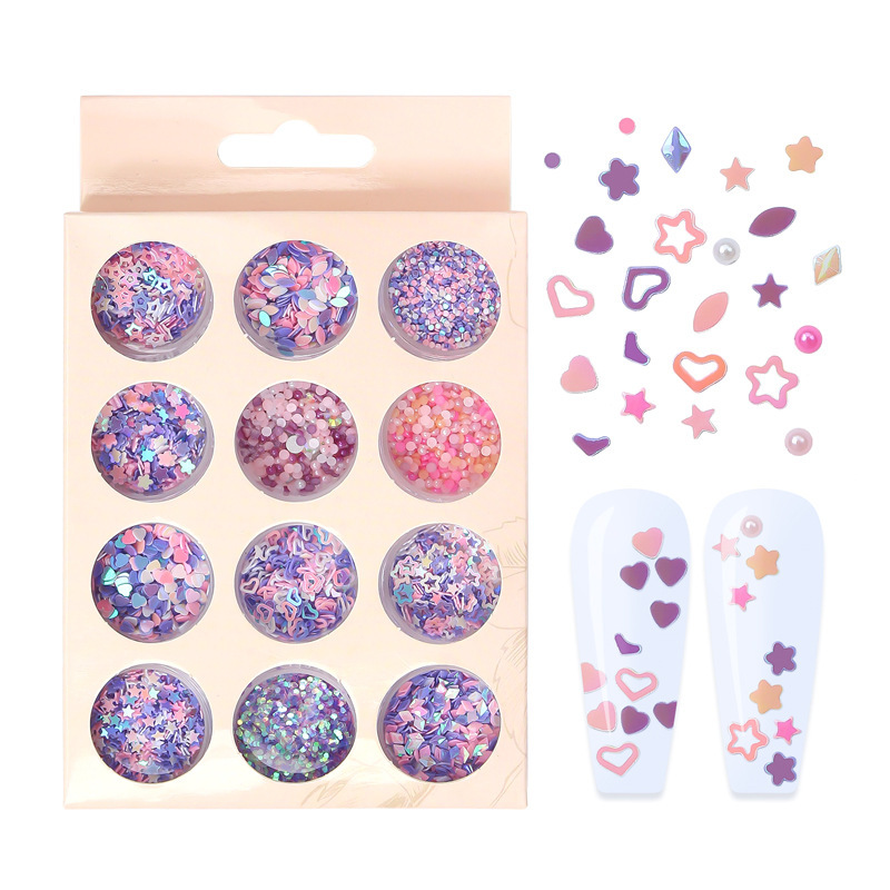 Mermaid Magic Color 12 Boxed Powder Hollow Love Star Pearl Nail Ornament Manicure Sequin Mixed Patch