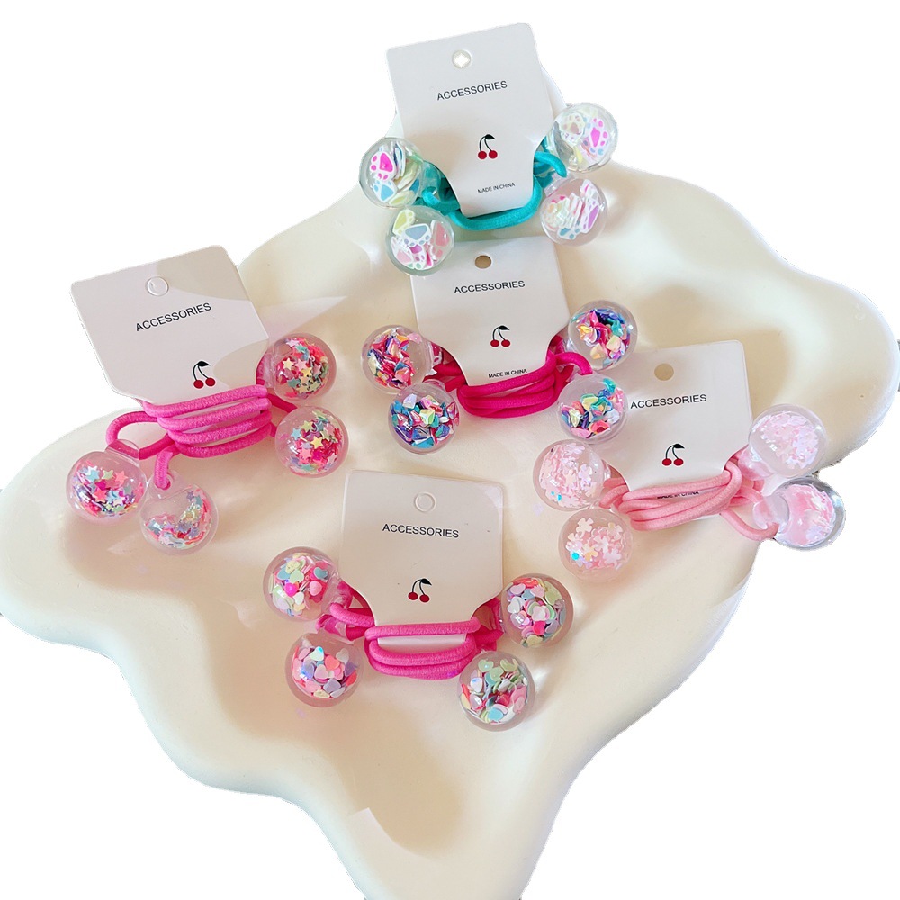 Cuerda de pelo de doble raíz para niños Corea del Sur accesorios para el cabello para niñas Bola de arena movediza banda de goma corbata cabeza de bola cuerda de pelo de cola de caballo