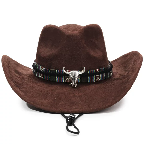 Foreign Trade Western Denim Style Xizang Style Cow Head Accessories Fashion Topper Autumn and Winter New Deerskin Fleece Riding Hat