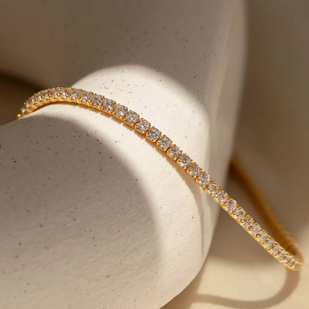 Pulsera de tenis con circonitas redondas estilo europeo joyas_voghion.com