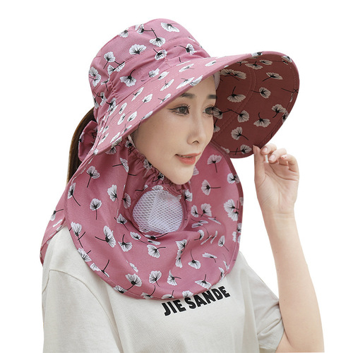 Summer Outdoor Women's Tea Picking Face Covering Shoulder Scarf One-piece Sun Hat New Breathable Sun Protection Farm Hat Wholesale