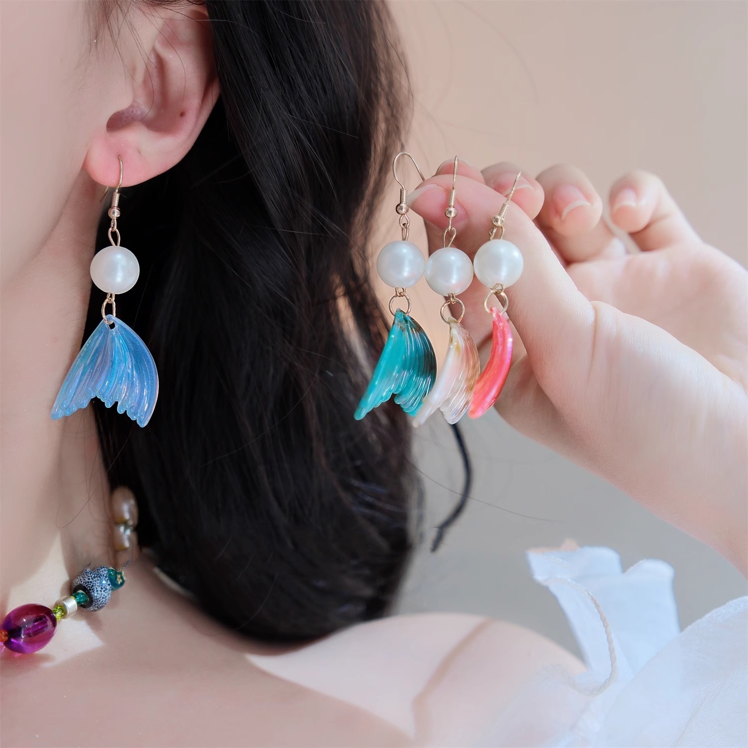 Purple Mermaid Princess's Dream: French Retro Design 2025 New Trendy Pearl Sterling Silver Long Stud Earrings_voghion.com