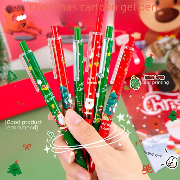 Cross-Border Christmas Retractable Gel Pen Cute Christmas Stationery Cartoon Black Signature Pen Exam Practice Pen