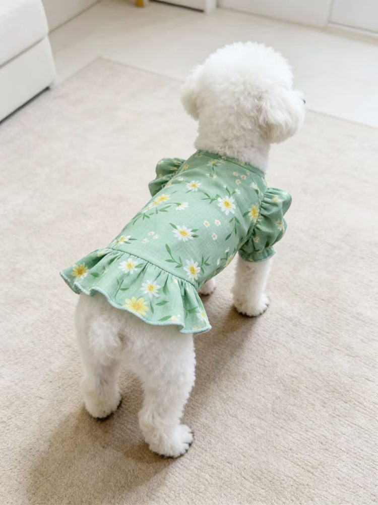 Ropa de mascotas Teddy Boomerang primavera y verano ins princesa delgada chaleco gatito 26 falda de burbujas de flores image 6