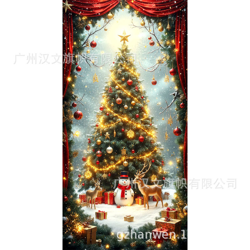 新しいクリスマスドアカーテン、サンタクロースが祝うお祭りの雰囲気の装飾用品、シーンを演出する屋外ドアカバー、祝賀用吊り下げ飾り|undefined