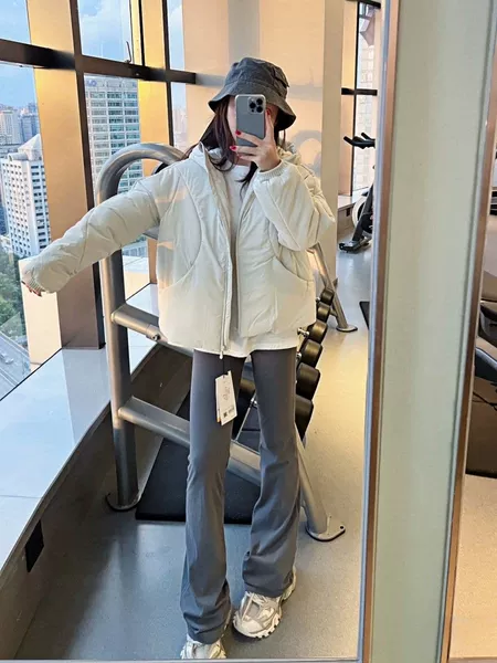 L*U same style puffer cotton jacket for women, autumn and winter windproof hooded P cotton coat, casual slim-fit warm short cotton coat