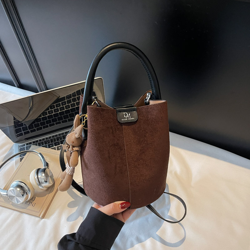 Retro Matte Suede Bucket Bag Lazy Style Fashion Handbag Tote Bag With Matching Pouch Casual Shoulder Crossbody Bag For Women - Thumbnail 8