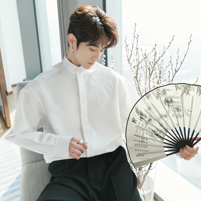 Shirt, retro long-sleeve, black trousers, Chinese style 4