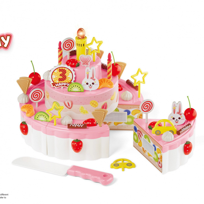 Comercio exterior niños tres capas eléctricas inducción acústica y óptica cantando fruta cortada dulce de pastel de cumpleaños juguetes caseros