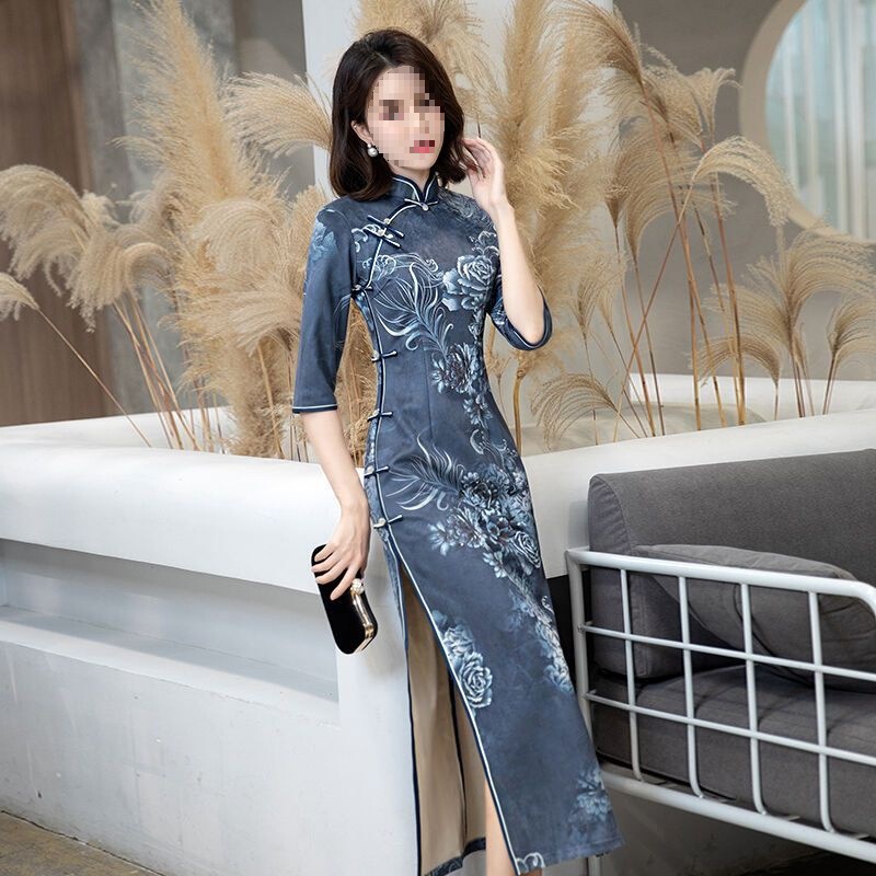 Improved Cheongsam 2025 New Young Style Age-Reducing Retro Style Long Suede Dress Spring & Fall Hot Style