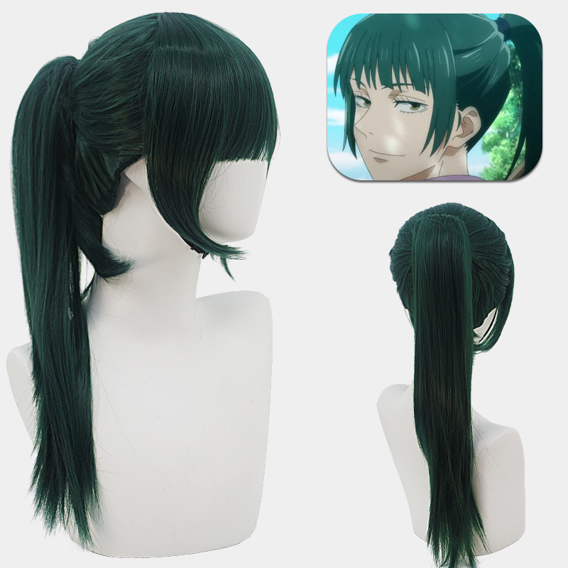 Anime peluca hechizo de nuevo a la guerra Zen Academia Zhenxi verde oscuro Tigre Boca clip modelado Cosplay fibra química sombrerería