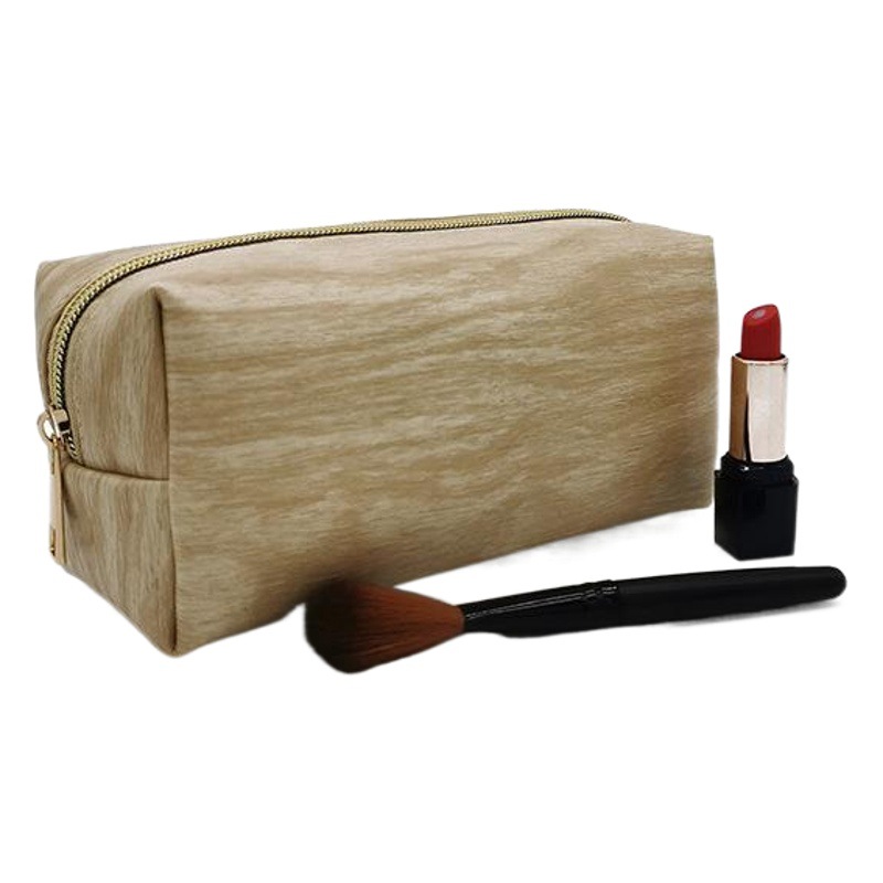 New in Stock Portable Wood Grain Cosmetic Bag PU Waterproof Wash Bag Large Capacity Portable Travel Storage Bag