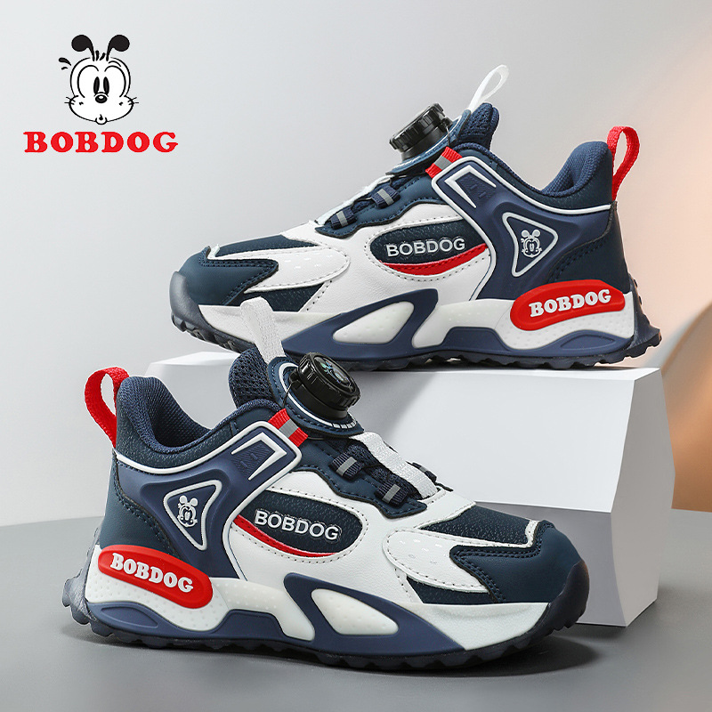 Babu Bean zapatos infantiles 2025 otoño cuero impermeable botón giratorio zapatos deportivos para niños zapatos de carrera para niños