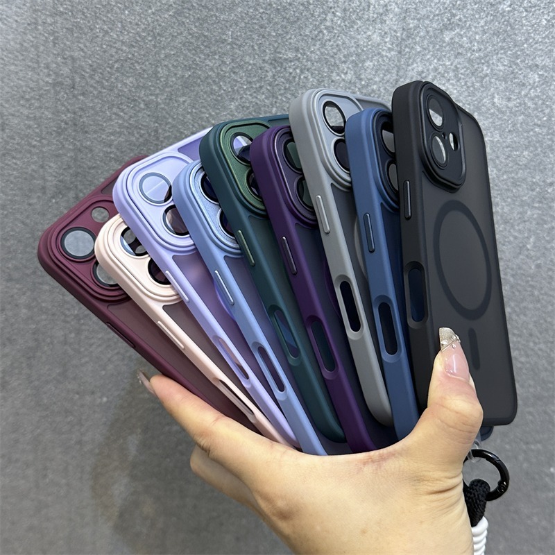 适用苹果17Promax肤感磁吸磨砂手机壳挂绳iPhone16玻璃镜头膜全包|undefined