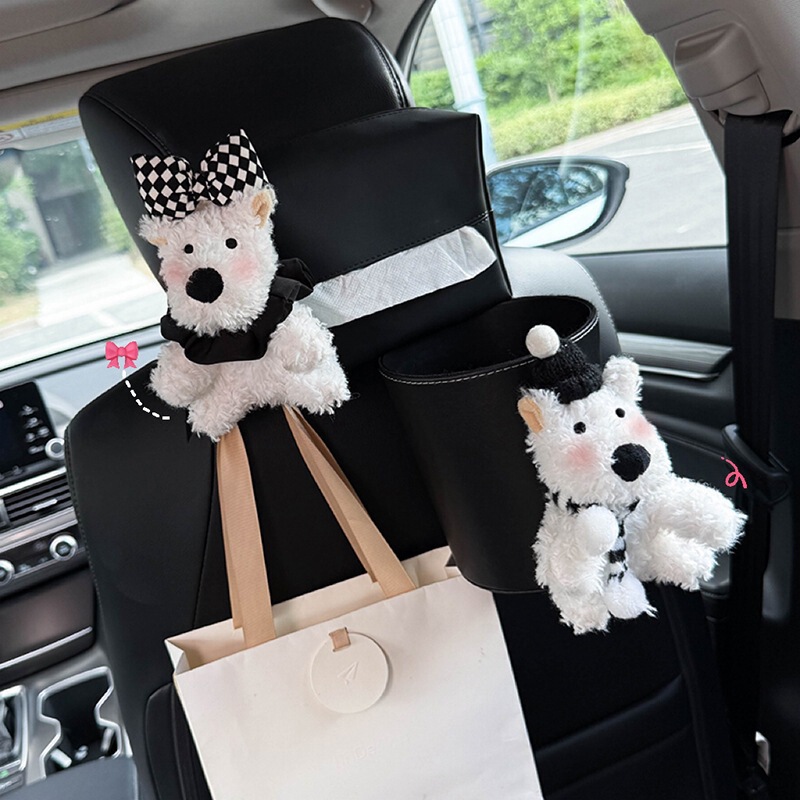 West Highland Car Tissue Box Trash Can Two-In-One Car Front and Rear Seat Back Hanging Paper Bag Female Cute