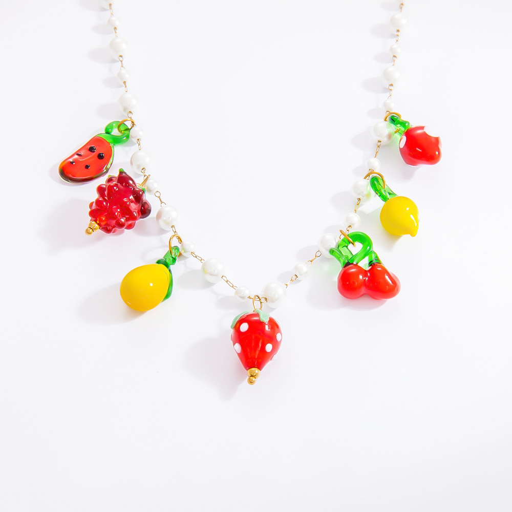 17g Weight PVD Coated Gold Plating Process 18K Gold Plated Plating Material Glass, Titanium Steel Pendant Material Pendant Necklace Classification Titanium Steel Chain Material Beaded Chain, Paperclip Chain, cable chain Chain Type 1 Piece Quantity Casual, Daily Occasion Glass, Titanium Steel Material Cherry, Heart Shape, Strawberry Pattern Women's Gender Plating Design Cute Style Gold Color Cute Cherry Heart Shape Strawberry 18K Gold Plated PVD Coated Glass Titanium Steel Beaded Chain Paperclip Chain Cable Chain Pendant Necklaces Wholesale 13