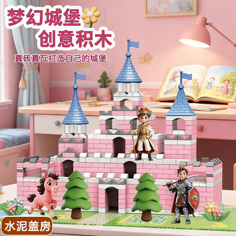 Children's DIY Handmade Cabin House Mason Building House Wall Building Toys Educational Building Blocks Assembly for 6-Year-Old Girls