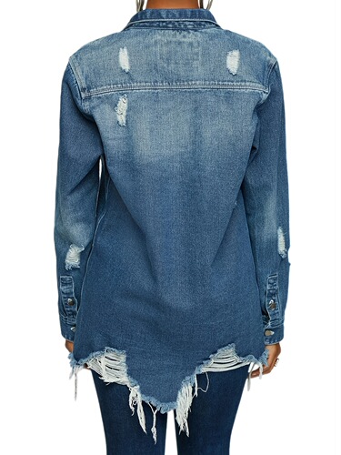 Women's Oversized Distressed Long Sleeve Denim Trucker