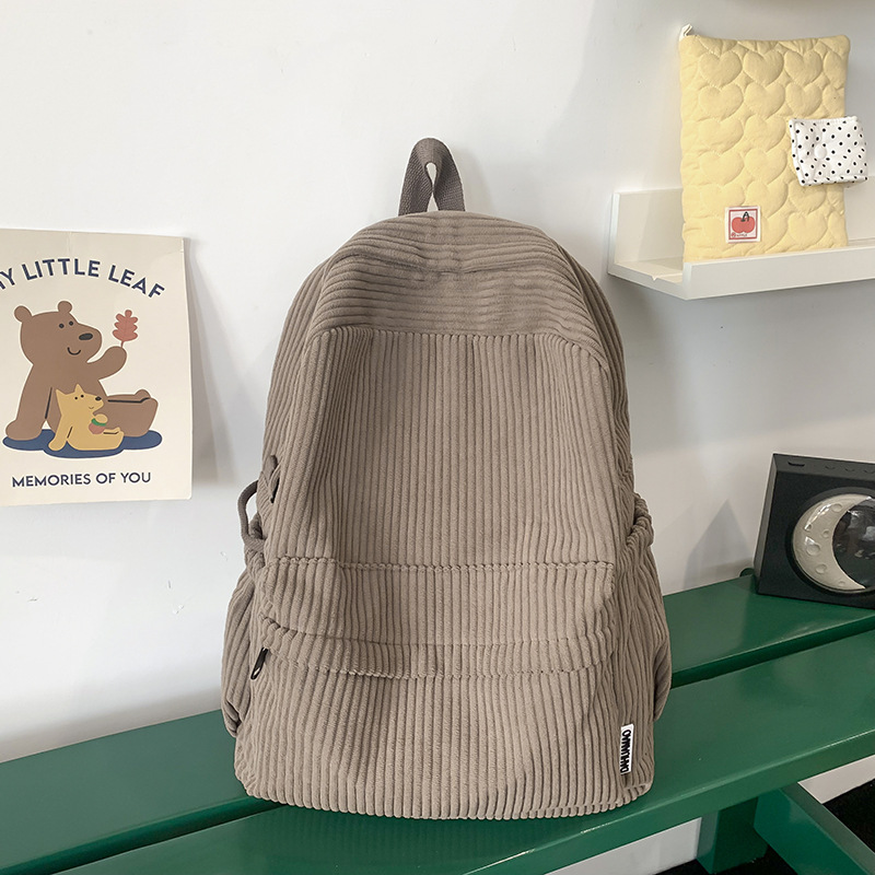 Japanese-Style Large-Capacity Backpack for College Students, Forest-Style Corduroy Casual Solid Color Simple Travel Backpack Cross-Border