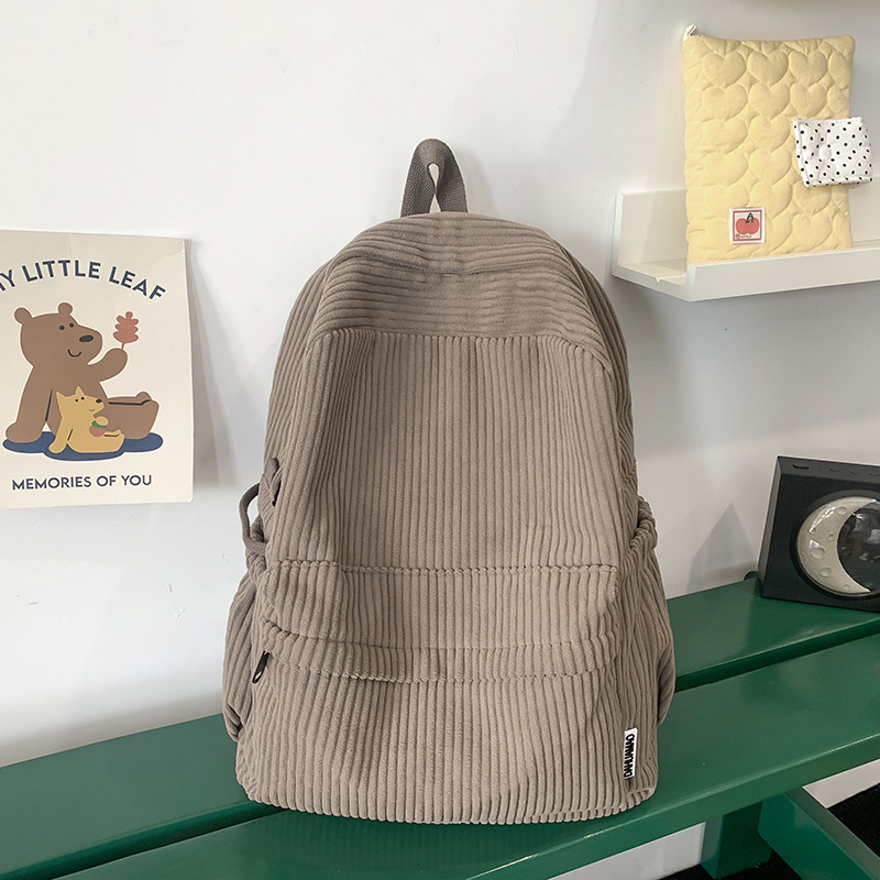 Japanese-Style Large-Capacity Backpack for College Students, Forest-Style Corduroy Casual Solid Color Simple Travel Backpack Cross-Border