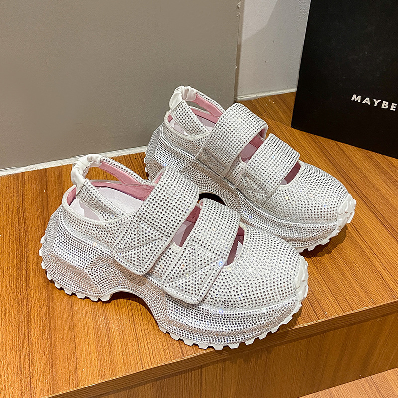 Dad Shoes 2025 European Style Starry Sky Slip-On Shoes Summer New Full Diamond Velcro Thick-Soled Casual Sports Shoes