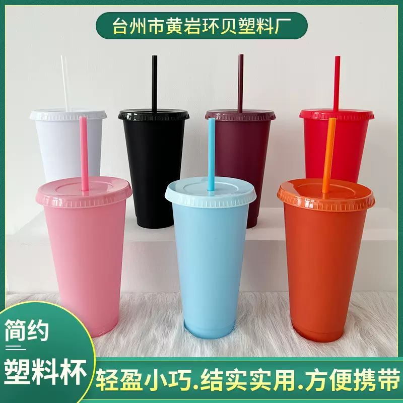 24OZ纯色PP杯时尚经典吸管杯子女生塑料INS风跨境外贸批发