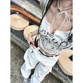 亚文化y2k吊带女夏季新款趣味印花背心修身弹力朋克风辣妹上衣ins
