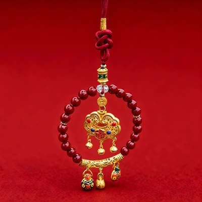 Year Red Gold-Eating Beast Lucky – Car hanging - cinnabar-gold-swallowing-beast-car-hanger-safety-lock