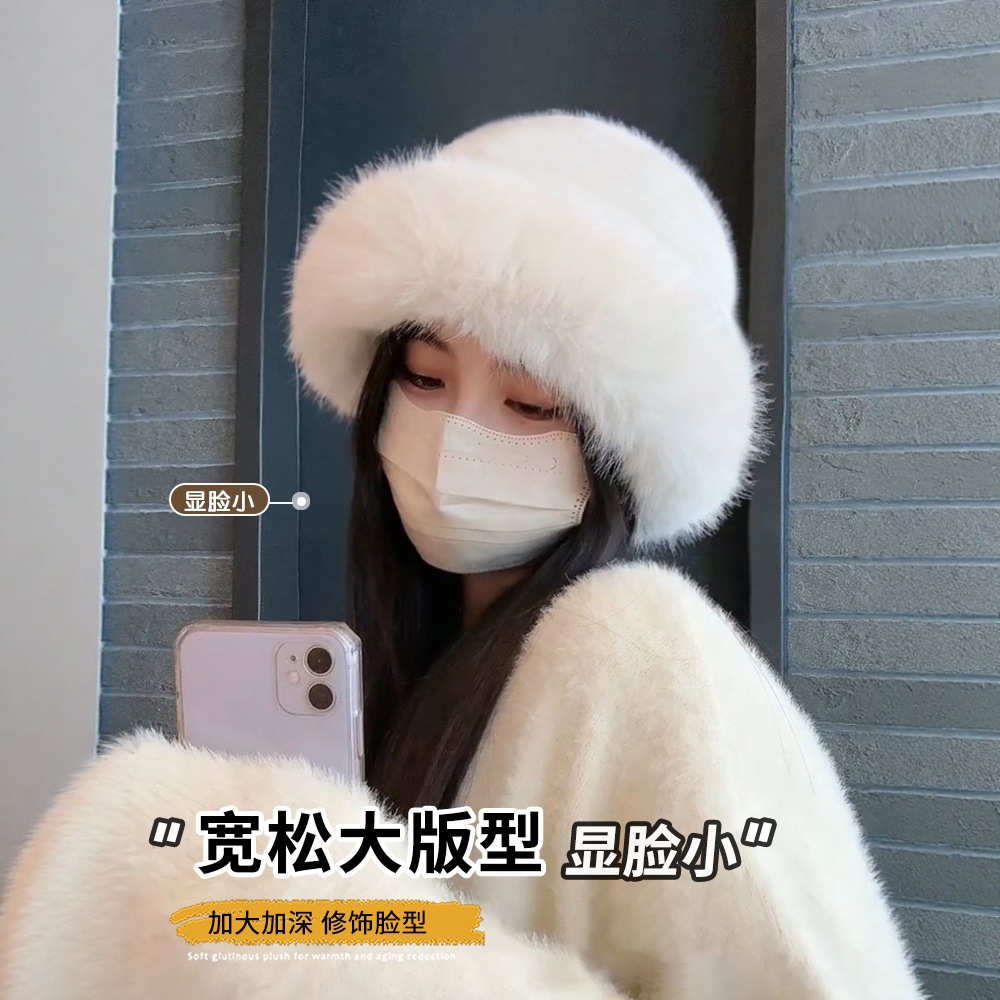 东北毛绒帽子女秋冬高级感大头围蒙古盆帽加绒加厚保暖防寒渔夫帽
