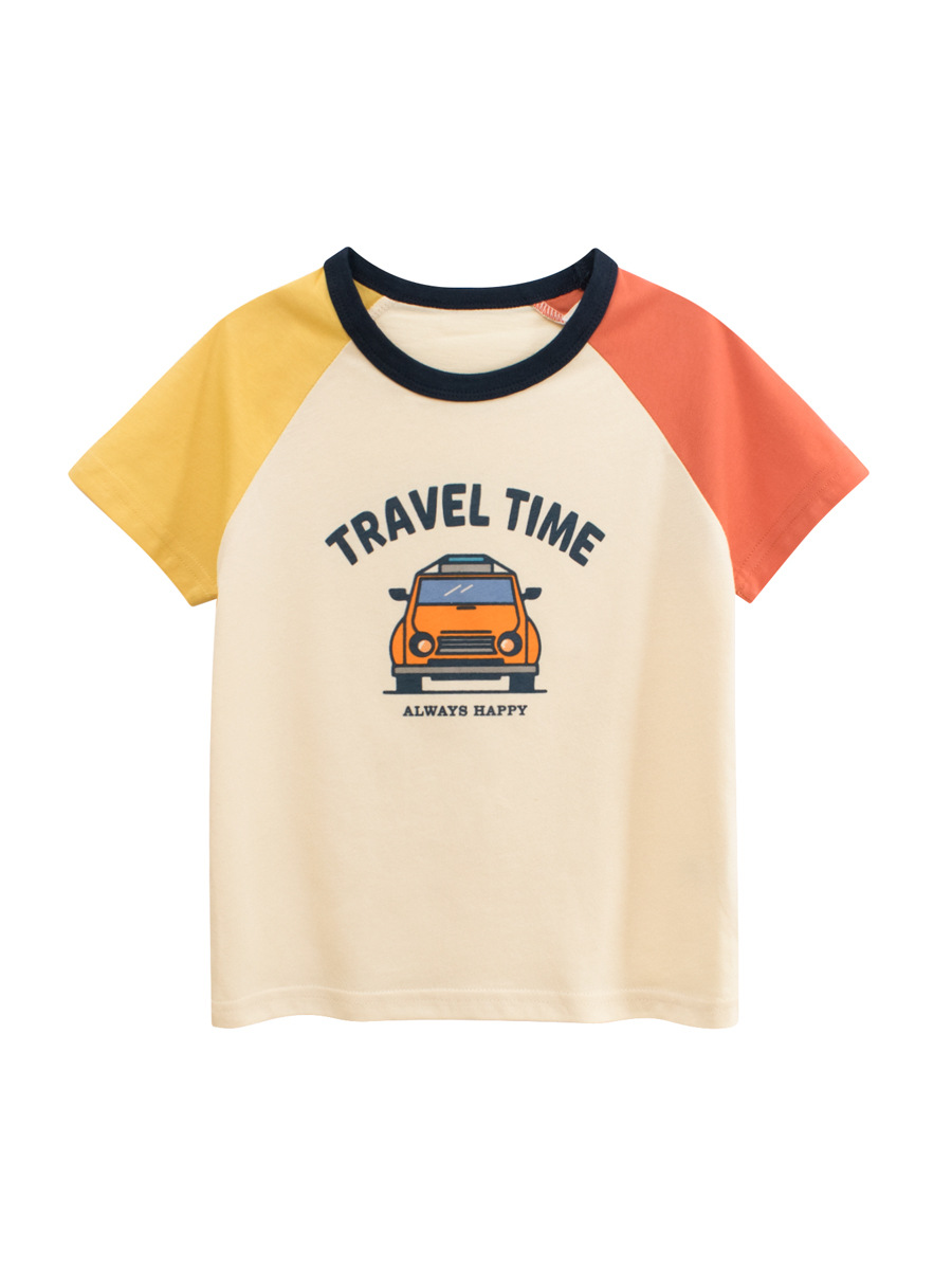 27kids camiseta de manga corta de verano para niños nuevo top raglán para niños estilo occidental ropa para niños de dibujos animados cabello de una pieza