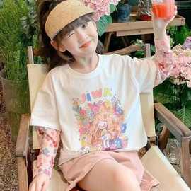 女童夏装长袖T恤新款儿童洋气短袖防晒衣服薄款夏季中小童假两件