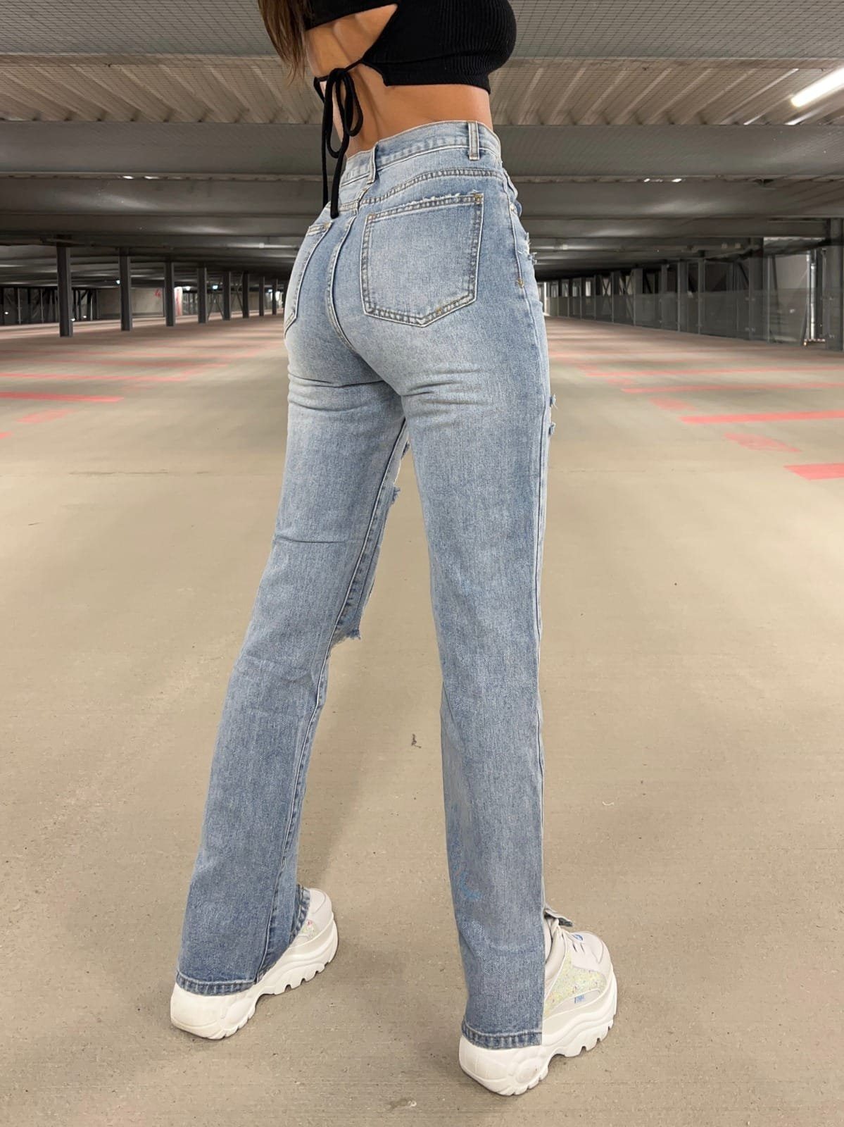 Casual Full Length Washed Jeans Straight Pants display picture 3