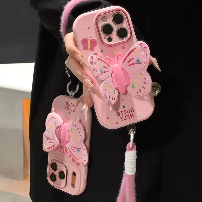 Чехол для телефона Xiaomi (совместимый) — 3D-бабочка, защита от падений, шнурок, для многих моделей