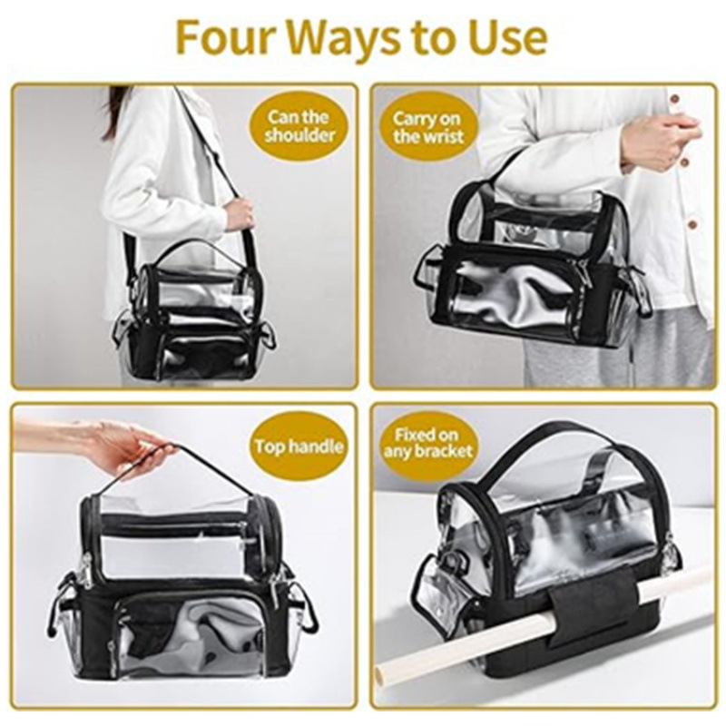 2024 nuevo estilo Amazon caja de cosméticos portátil PVC transparente brocha de maquillaje bolsa de almacenamiento de herramientas diseño transparente