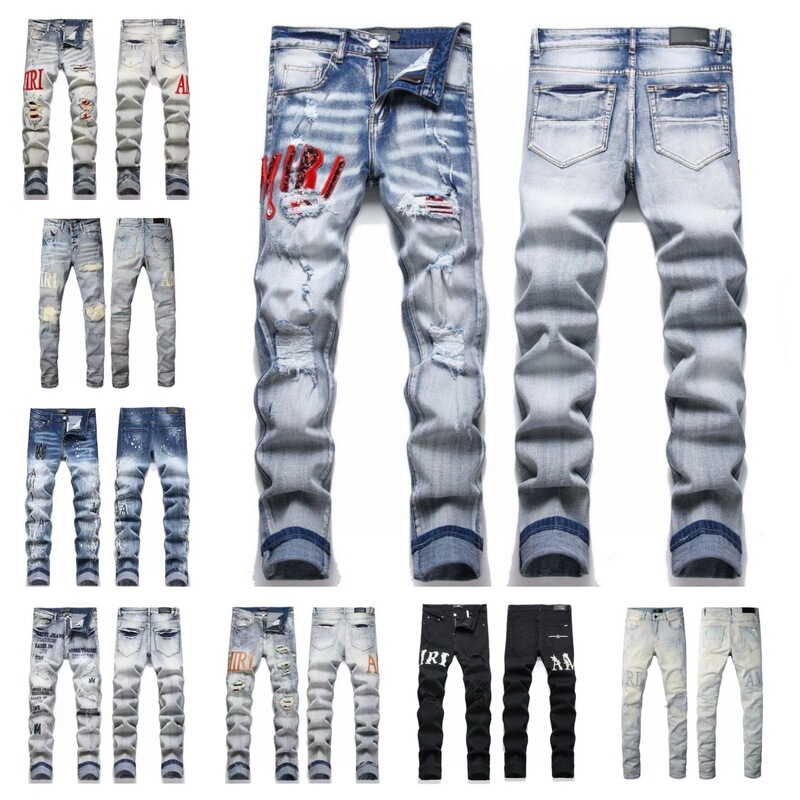 Cross-Border Trendy Brand New Amiri High Street Patch Basic Ripped Tight Elastic Casual Jeans Pants Dropshipping Cross-Border Trendy Brand New Amiri High Street Patch Basic Ripped Tight Elastic Casual Jeans Pants Dropshipping