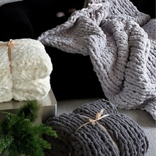 松弛慵懒半边绒粗毛线编织针织沙发盖毯简约办公室午睡毯家居毛毯