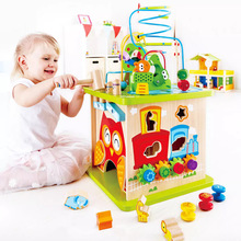欧蒙森林动物游戏盒绕珠六面体百宝箱一岁宝宝婴儿童早教益智玩具