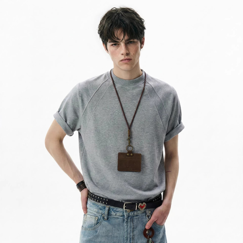 MADEEXTREME 280g Australian spandex space cotton air layer splicing anti-wrinkle short boxy short sleeve T-shirt