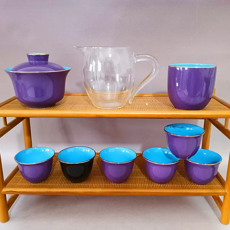 紫气东来描金功夫乔迁伴手礼送长辈领导高档陶瓷盖碗茶具套装