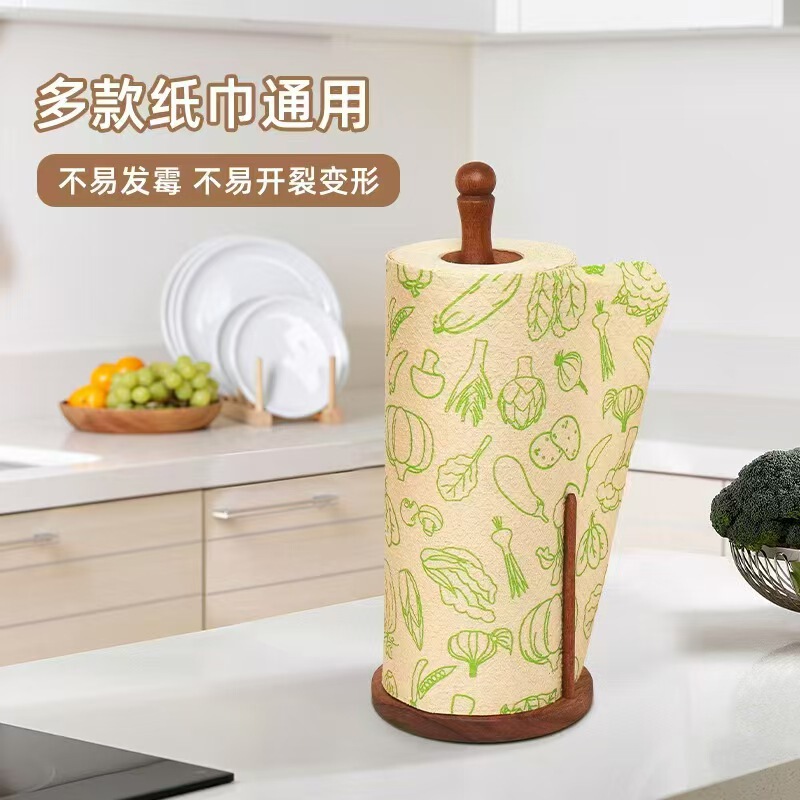 Kitchen Wooden Paper Towel Holder Lazy Rag Oil-Absorbing Paper Roll Holder Fresh-Keeping Bag Storage Rack Vertical Punch-Free Storage Rack