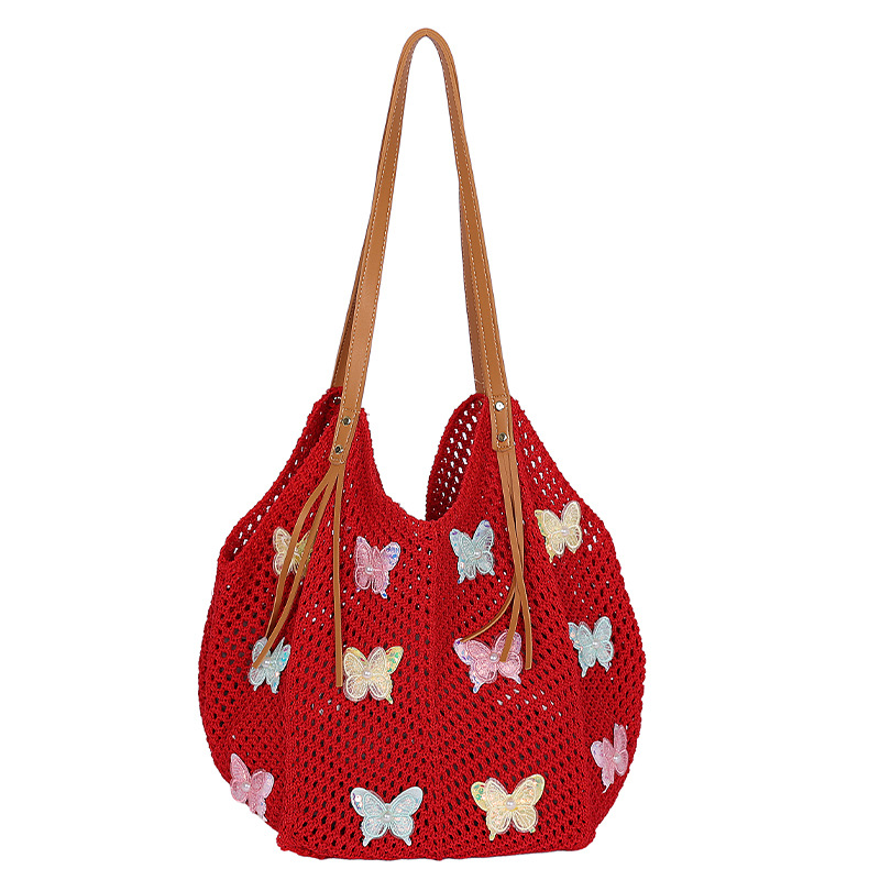 Bolso Tote de moda coreana 2025 verano nuevo bolso femenino bolso de mariposa de encaje bolso de hombro de punto de gran capacidad
