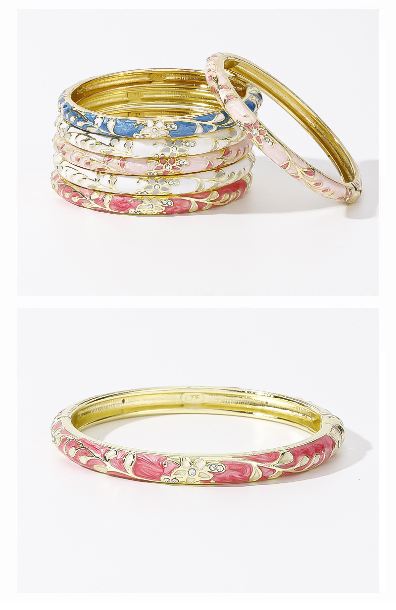 Vintage Enamel Alloy Open Bangle Ethnic Style Peony Flower Hand Ornament Cloisonne Enamel Retro Bracelet Wholesale
