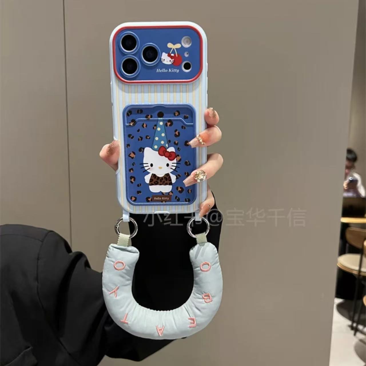 New Blue Background Leopard Print Hat Kt Suitable for Apple 17Promax Mobile Phone Case 15Pro Cartoon 14Pro Anti-Fall