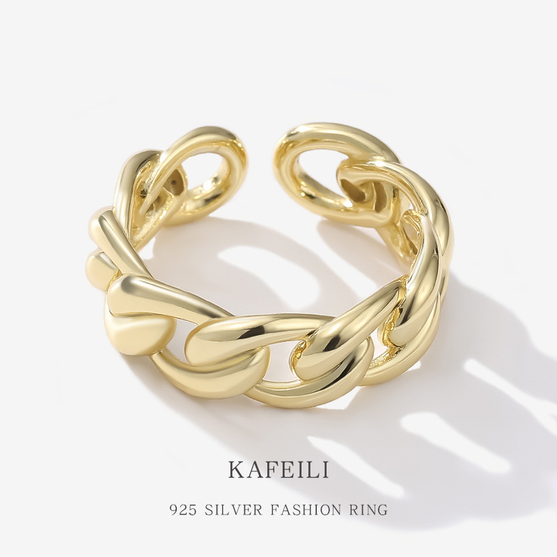 925 Sterling Silver For Women, Niche Design, Simple Cuban Chain, Personalized Adjustable Open Ring_voghion.com