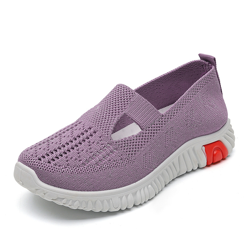 Directo de fábrica verano nueva superficie de malla transpirable volando tejido madre de mediana edad y ancianos zapatos cómodos antideslizantes zapatos de baile cuadrados de mujer