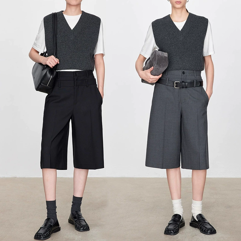 Kaisi Show осенний и зимний тяжелый камвольный шерстяной тощий с двойной талией шорты прямые брюки повседневные брюки высокого экстремального тона