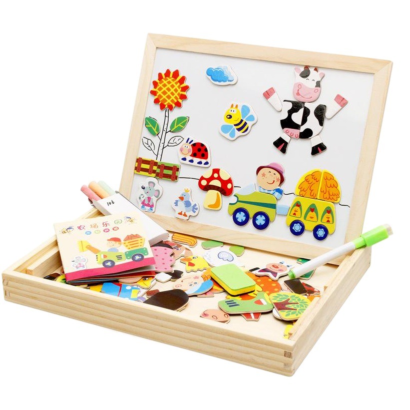 Juguetes educativos para niños rompecabezas de madera magnético tablero de dibujo animal multifuncional tablero de dibujo de doble cara rompecabezas