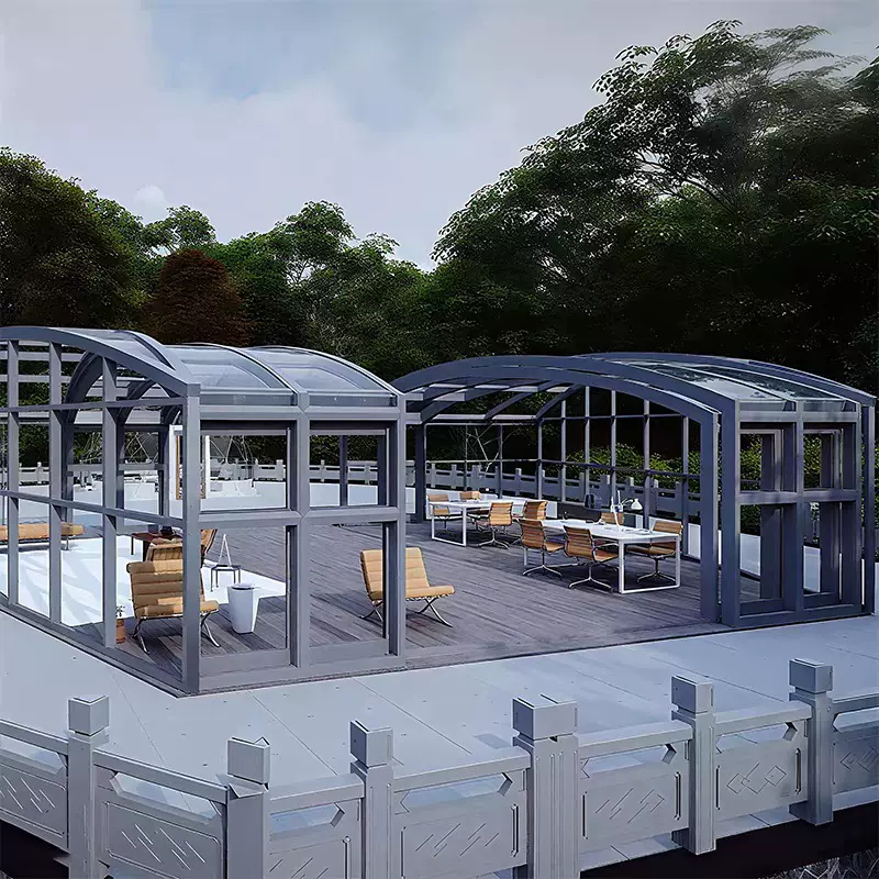 户外露台阳光房雨棚庭院顶楼玻璃房开合伸缩可折叠智能移动阳光房