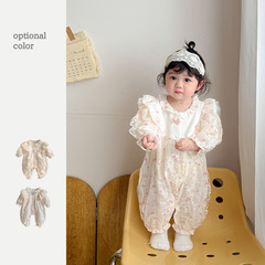 2024春款ins碎花嬰兒連體衣0-1歲洋氣女寶寶衣服春裝外出服爬爬服